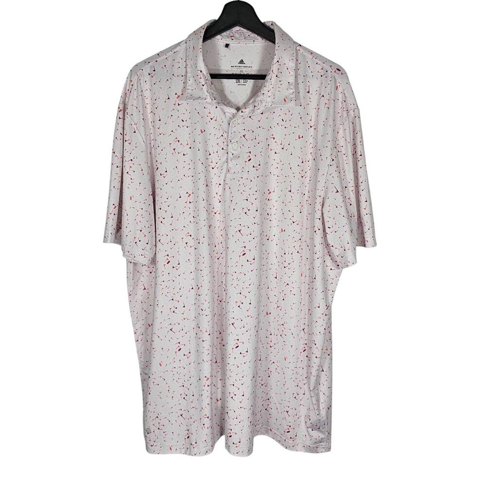 Adidas Primeblue Golf Polo XL White Burgundy Red Flag Print Parley Globe - Picture 5 of 9